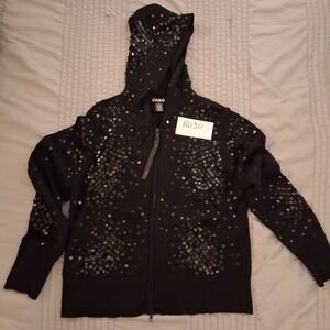 CABO Black Sequin Full Zip Hoodie Womens XL Sparkly Party Sweater Acrylic Y2K